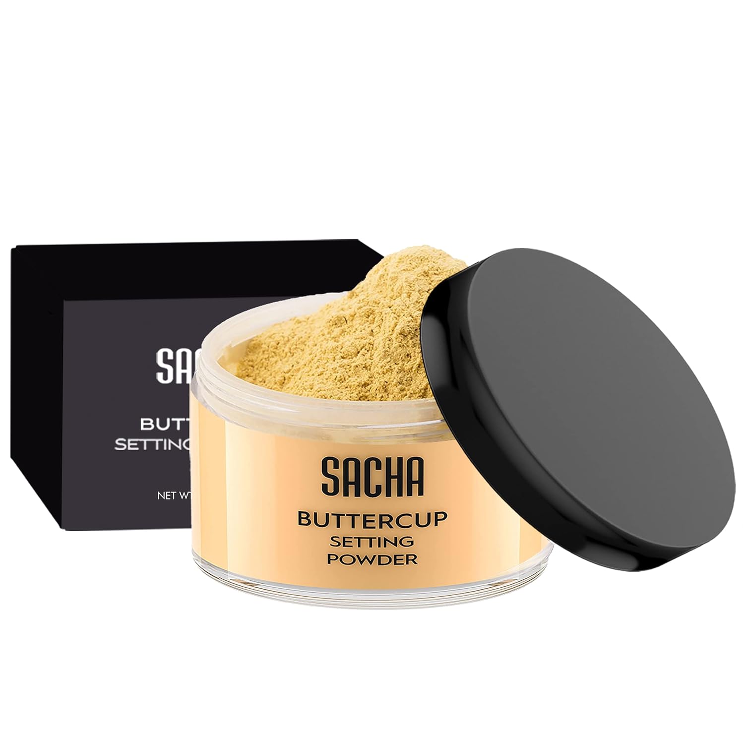 Sacha Buttercup Translucent Setting Powder for Oily Skin - 1.75 Oz. Finishing Loose Powder for Medium to Dark Skin Tones, Blurs Fine Lines and Pores