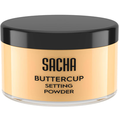 Sacha Buttercup Translucent Setting Powder for Oily Skin - 1.75 Oz. Finishing Loose Powder for Medium to Dark Skin Tones, Blurs Fine Lines and Pores